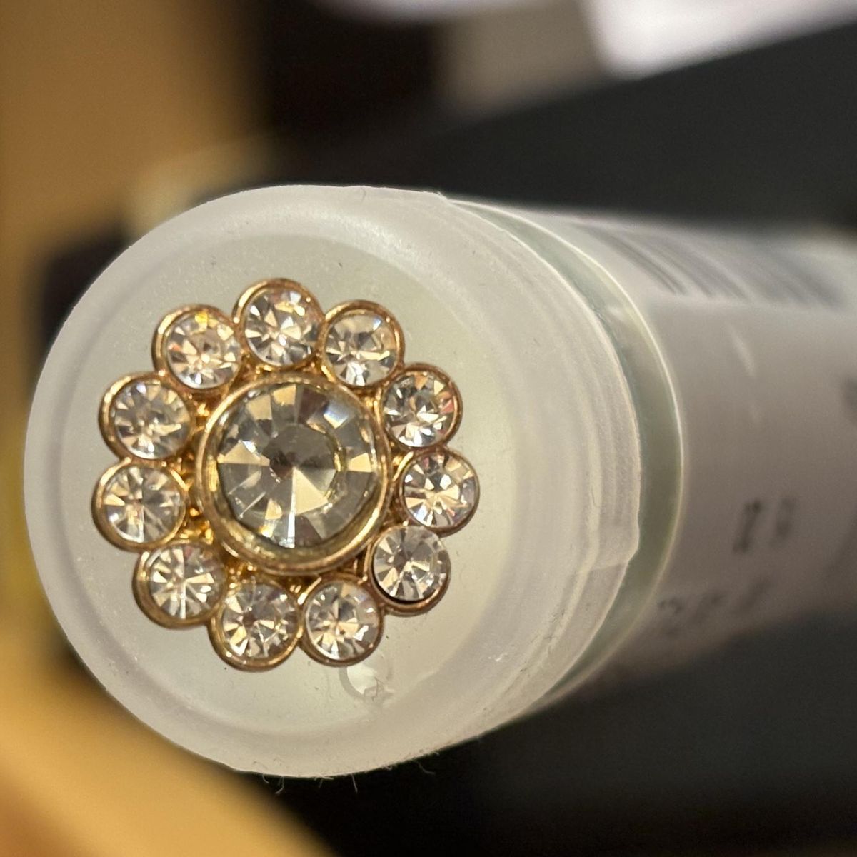 Knapp, 15 mm rund, strass gull bling